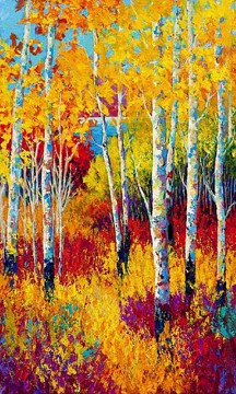 Textured Red Yellow Trees Autumn by Knife 07 Peinture à l'huile